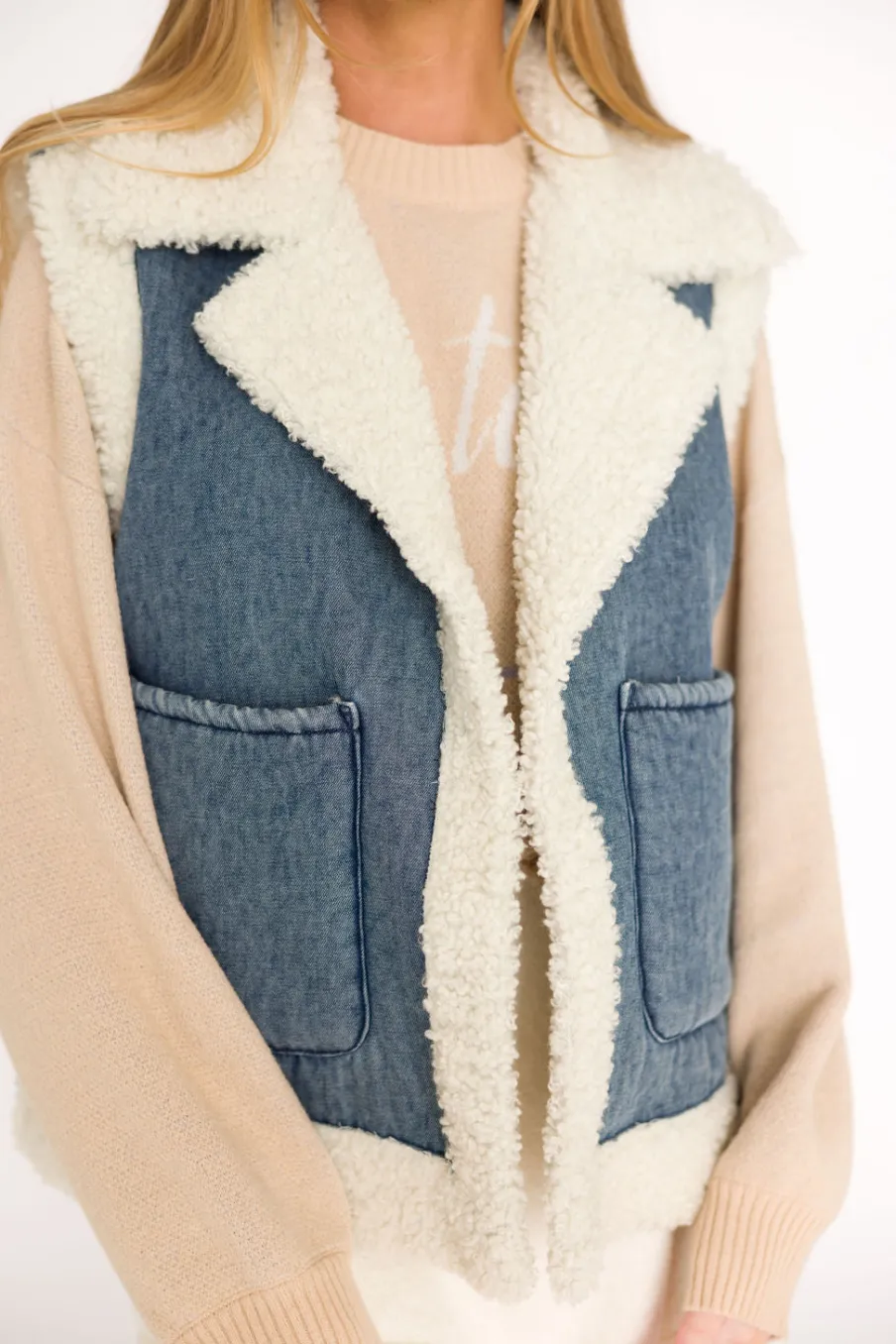 Clearance Worth Collective Willa Sherpa Denim Vest