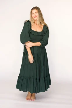 Discount Worth Collective Willow Maxi Dress in Emerald Green - Bump Friendly