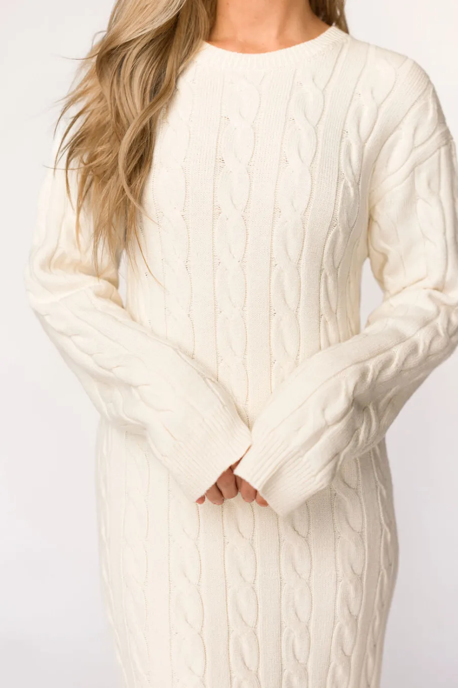 Online Worth Collective Winslet Cable Knit Maxi Dress in Cream (Almost Sold Out)
