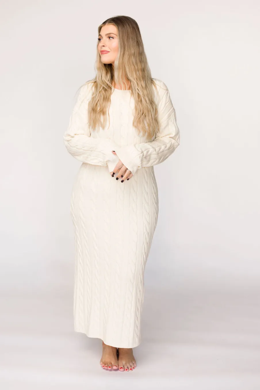 Online Worth Collective Winslet Cable Knit Maxi Dress in Cream (Almost Sold Out)