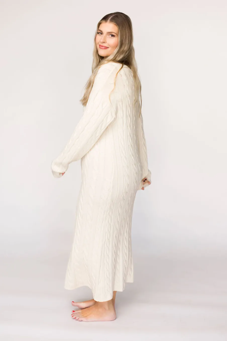 Online Worth Collective Winslet Cable Knit Maxi Dress in Cream (Almost Sold Out)