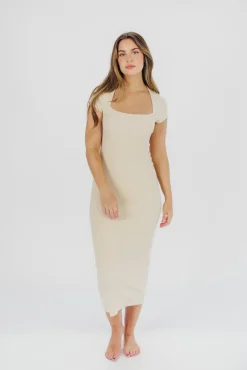 Sale Worth Collective Wren Ribbed Knit Maxi Dress with Square Neckline in Cream (XS-XL) - Wo