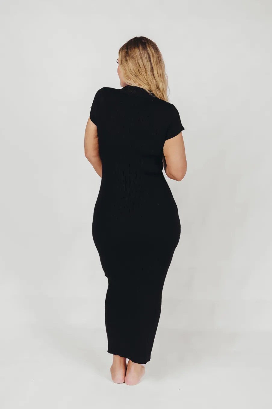Fashion Worth Collective Wren Ribbed Knit Maxi Dress with Square Neckline in Black (XS-XL) - Wo