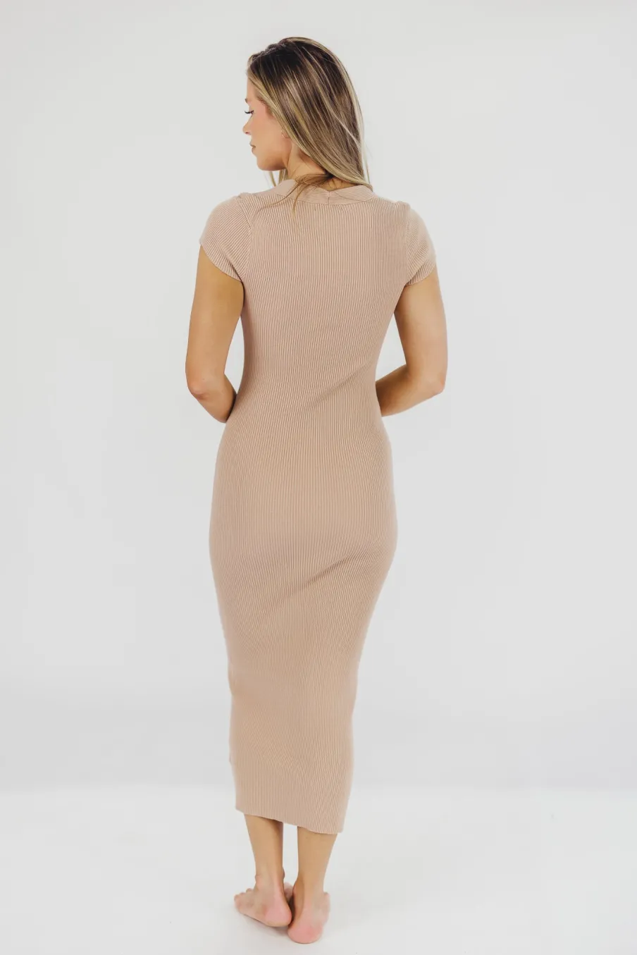 Clearance Worth Collective Wren Ribbed Knit Maxi Dress with Square Neckline in Dusty Blush (XS-XL