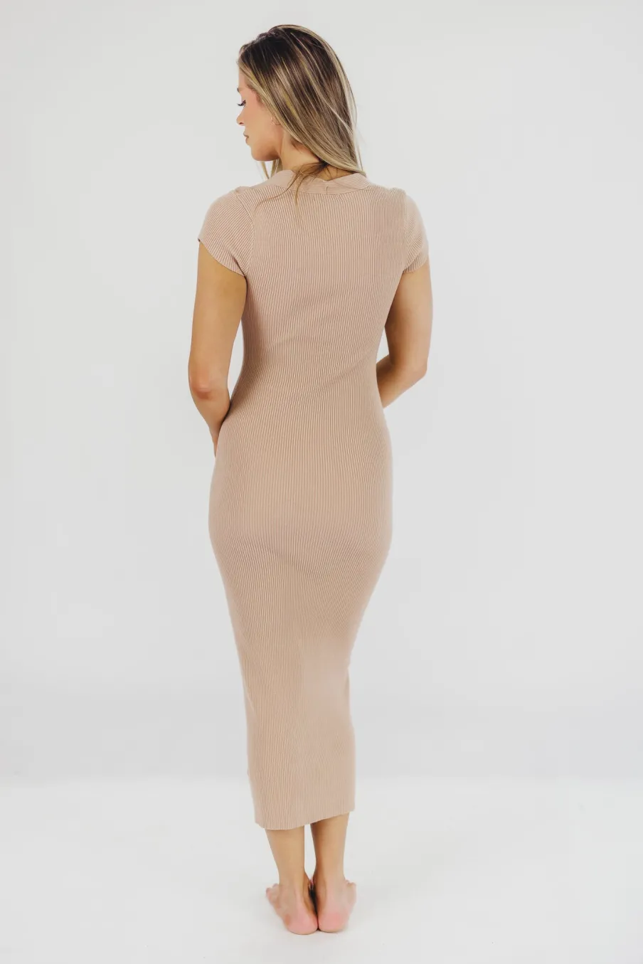 Clearance Worth Collective Wren Ribbed Knit Maxi Dress with Square Neckline in Dusty Blush (XS-XL