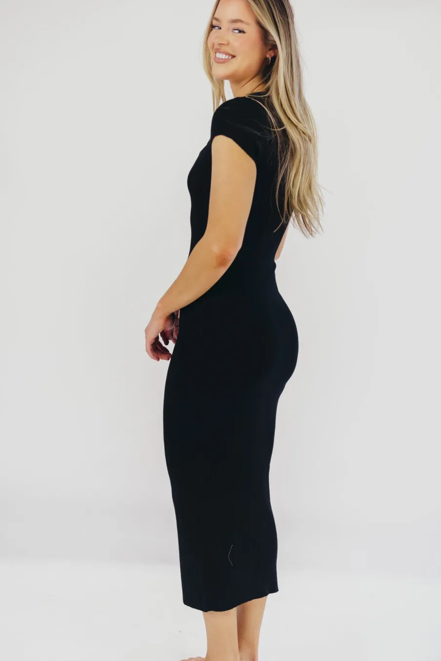 Fashion Worth Collective Wren Ribbed Knit Maxi Dress with Square Neckline in Black (XS-XL) - Wo
