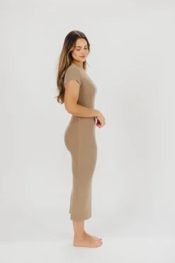 Sale Worth Collective Wren Ribbed Knit Maxi Dress with Square Neckline in Taupe (XS-XL) - Wo