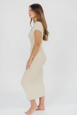 Sale Worth Collective Wren Ribbed Knit Maxi Dress with Square Neckline in Cream (XS-XL) - Wo