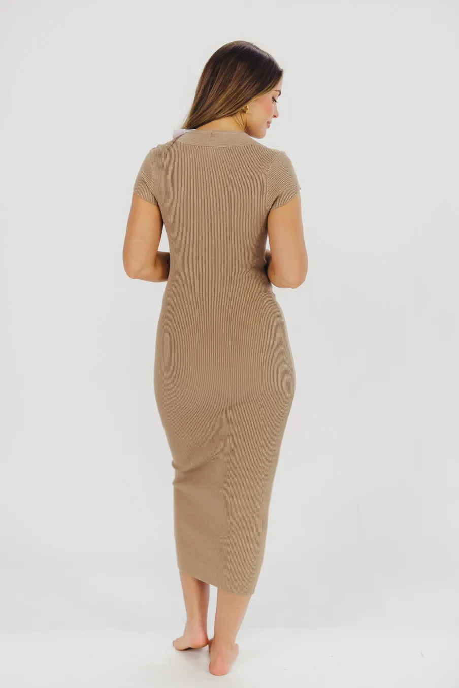 Sale Worth Collective Wren Ribbed Knit Maxi Dress with Square Neckline in Taupe (XS-XL) - Wo