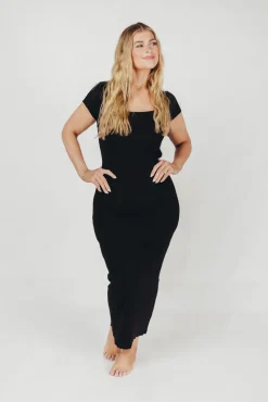 Fashion Worth Collective Wren Ribbed Knit Maxi Dress with Square Neckline in Black (XS-XL) - Wo