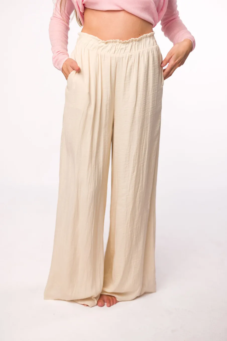Discount Worth Collective Zahara Wide Leg Pants in Ivory
