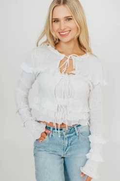 Online Worth Collective Zayne Cardigan and Strapless Tube Top And Sweater Set in Off-White