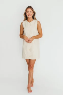 Online Worth Collective Zoey Wavy Trim Mini Dress in Sand