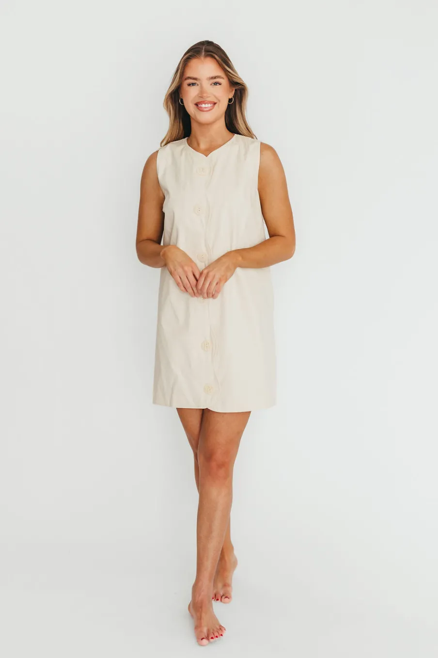 Online Worth Collective Zoey Wavy Trim Mini Dress in Sand