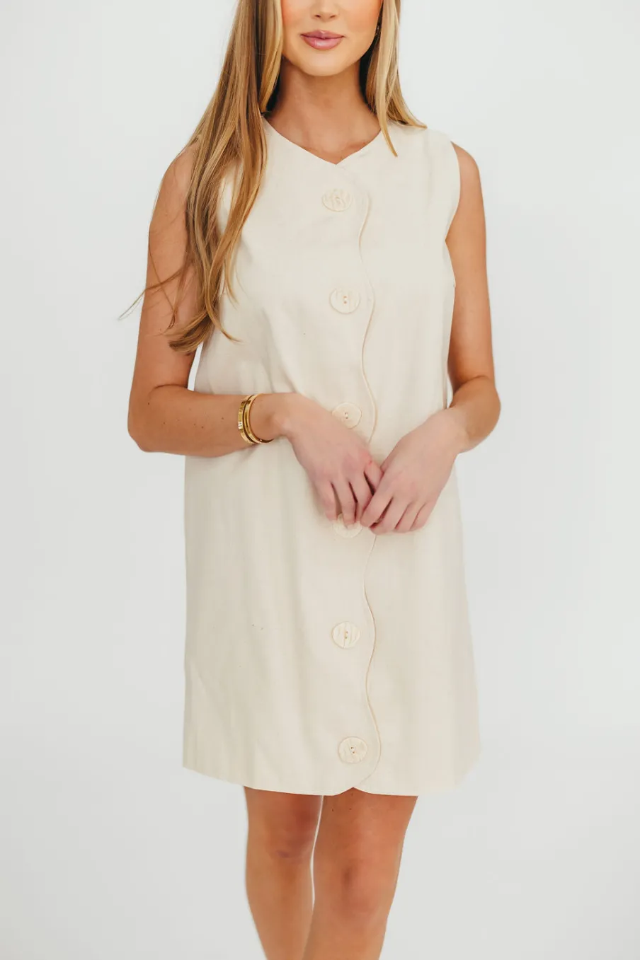 Online Worth Collective Zoey Wavy Trim Mini Dress in Sand
