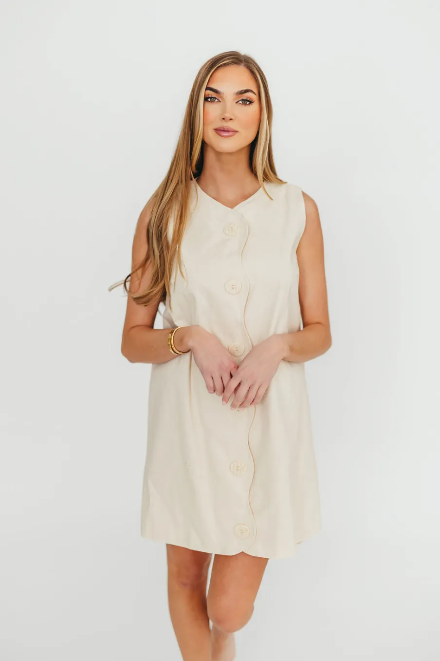 Online Worth Collective Zoey Wavy Trim Mini Dress in Sand