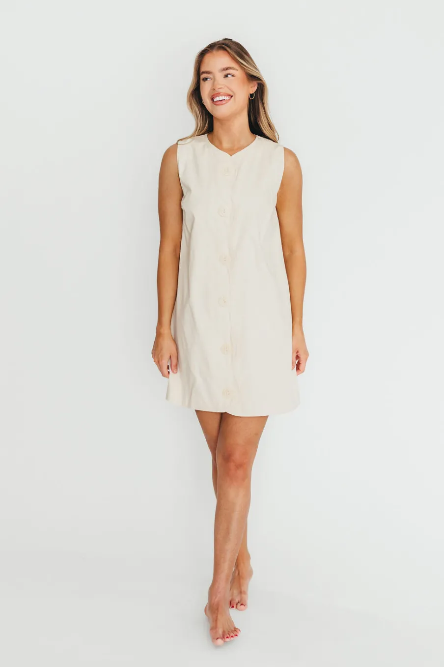 Online Worth Collective Zoey Wavy Trim Mini Dress in Sand