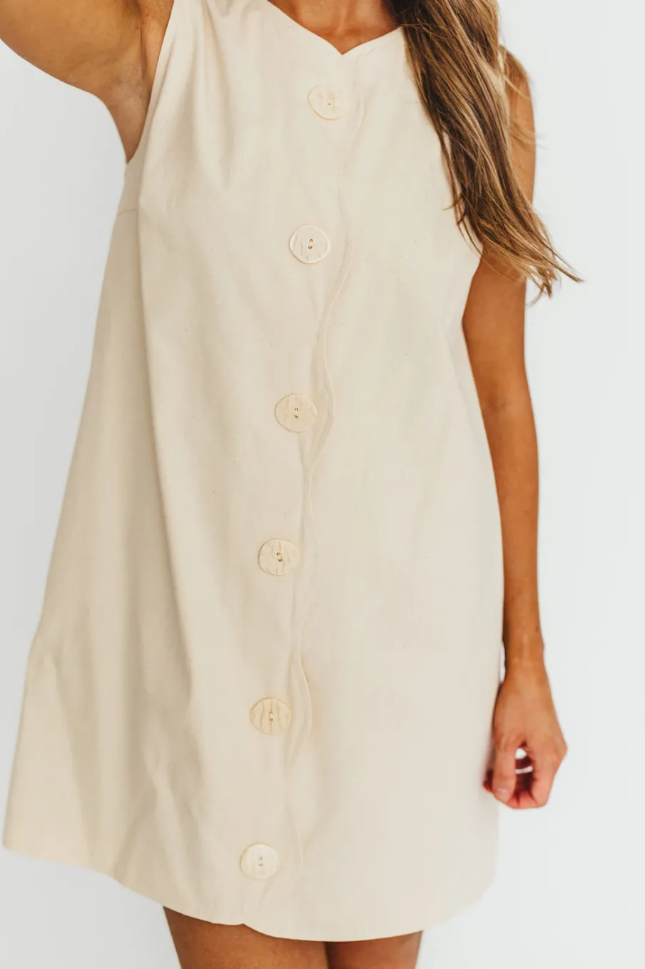 Online Worth Collective Zoey Wavy Trim Mini Dress in Sand