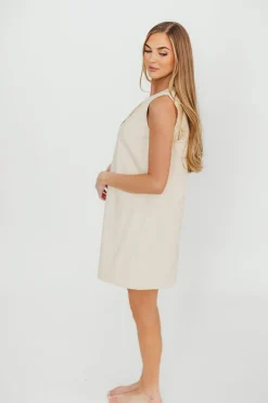 Online Worth Collective Zoey Wavy Trim Mini Dress in Sand