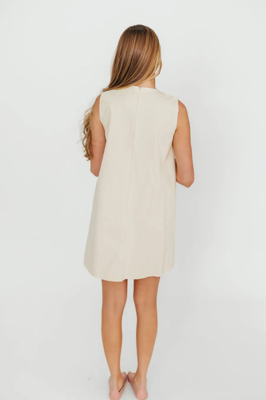 Online Worth Collective Zoey Wavy Trim Mini Dress in Sand