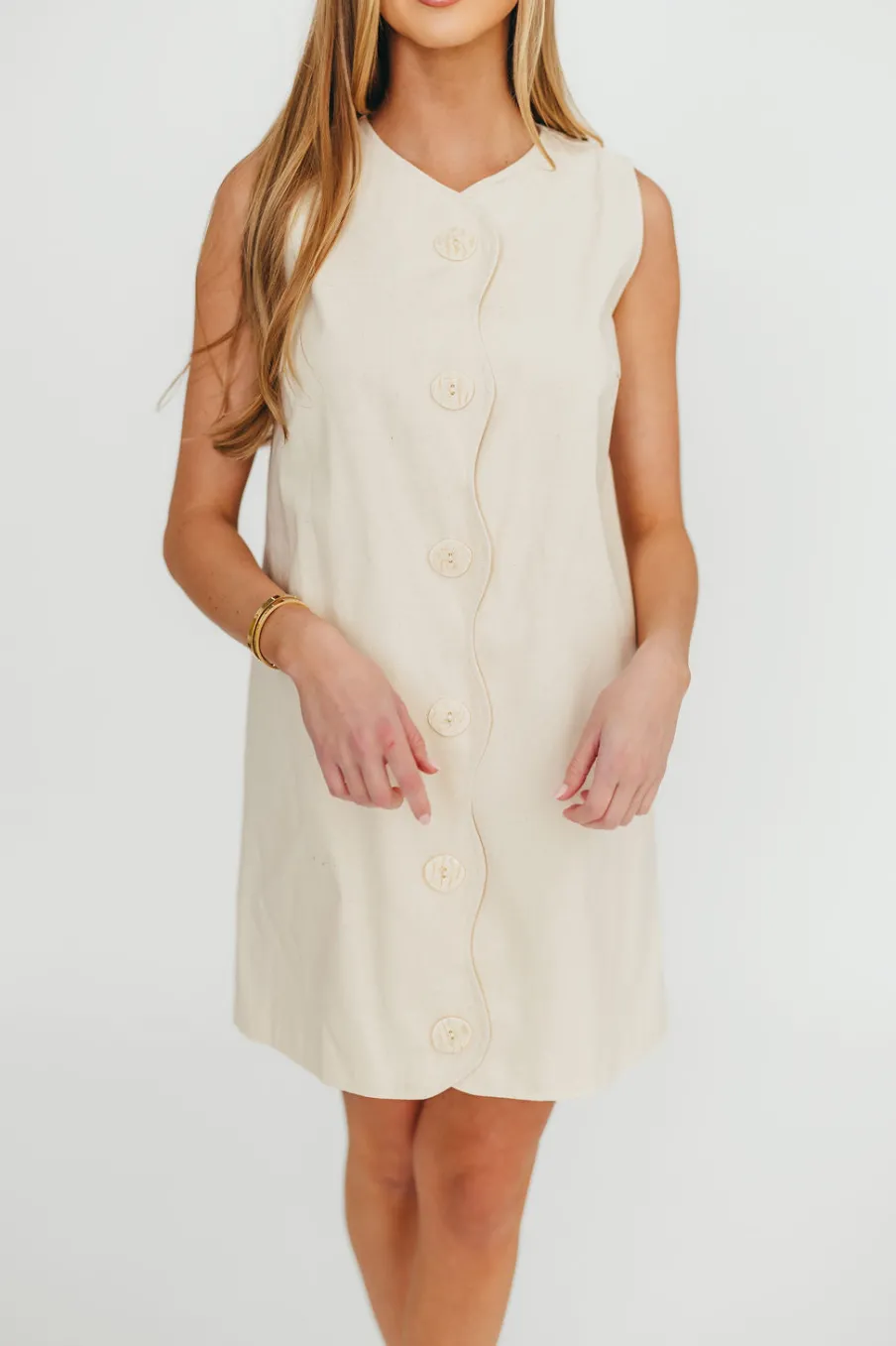 Online Worth Collective Zoey Wavy Trim Mini Dress in Sand